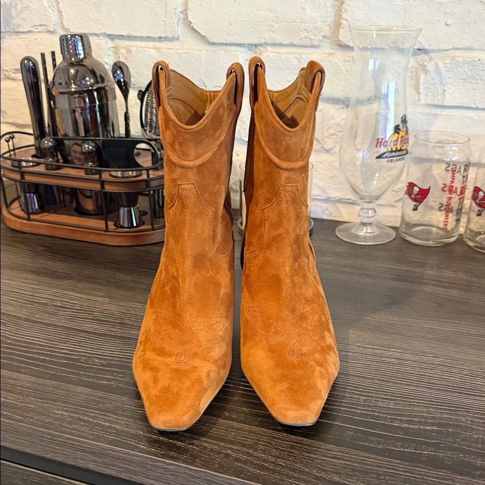 Sam Edelman Suede Cowboy Ankle Boots - Tan - Picture 2 of 6